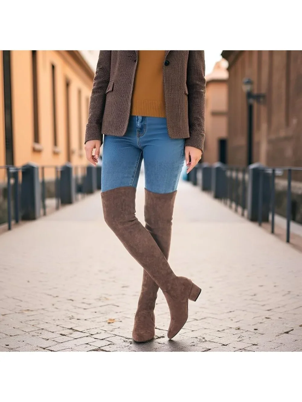Women's Coffee Suede Pointed Toe Flat Comfort Over the Knee Thigh High Boots